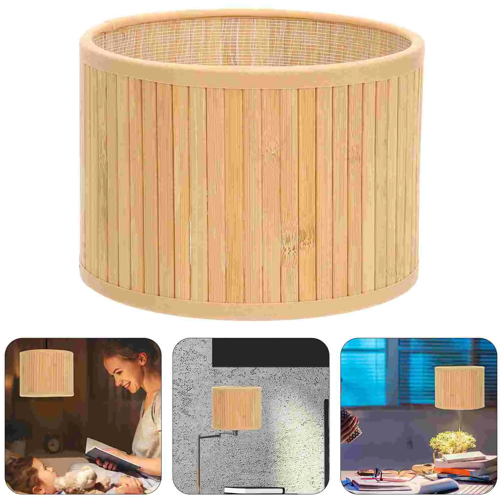 

Bamboo Lampshade Retro for Wall Drum Cover Vintage Lampshades Desk Ceiling Light