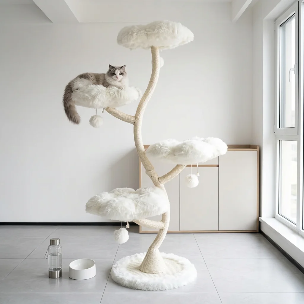 Rattan Multi-Layer Bed Cat Tree Space-Saving Solid Wood Climbing Frame Claw Grinding Toy Creative Cat Bed