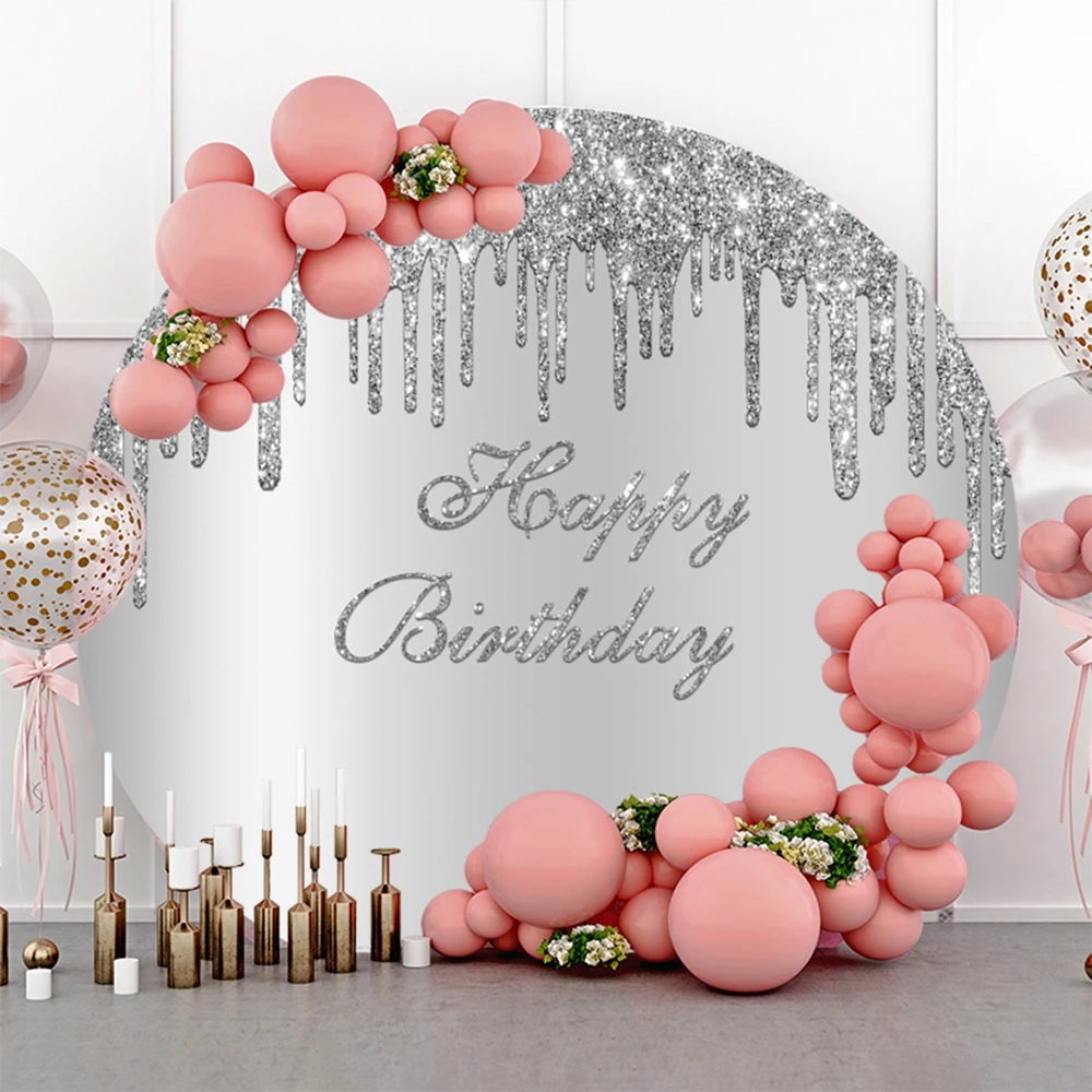 Round Backdrop Cover Wedding arch Baby Shower Birthday Party decoration silver Photo Background Anniversary white photography