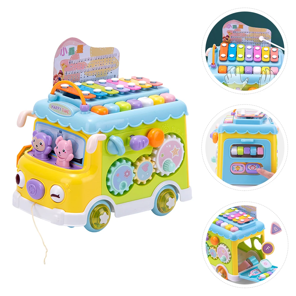 

1pc Hand Percussion Toy Bus Shape Xylophone Baby Music Educational Playthings School Toy Parent-Child Interaction for Kids
