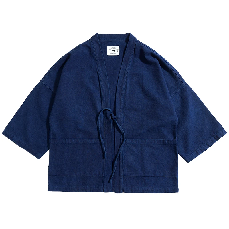 Vintage Kendo Indigo Jacket Men Heavy Weight Cotton Linen Pockets Blue Dyed Jacket Autumn Male Loose Casual Cardigan Jacket Coat