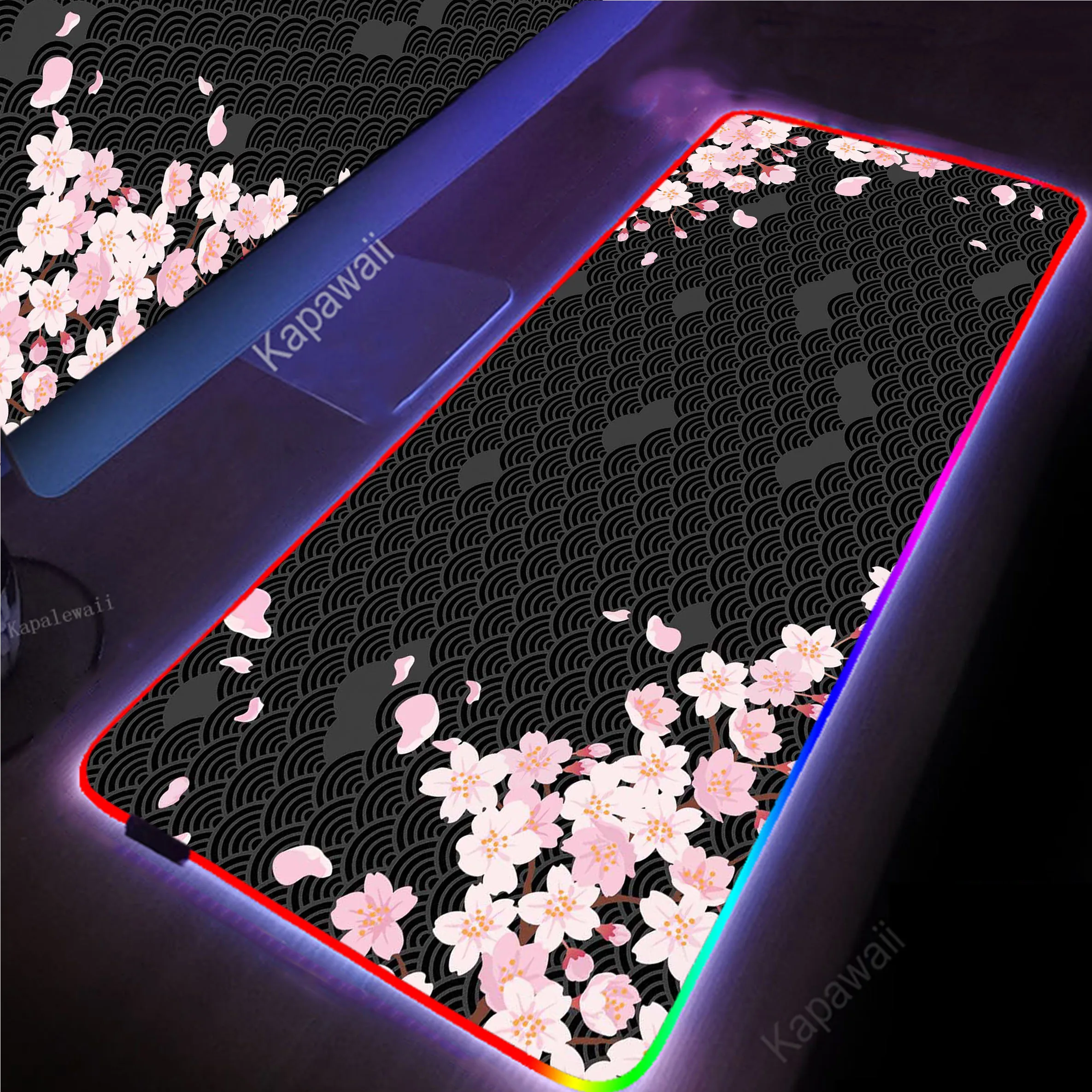 

Japanese Sakura Glowing USB LED Gamer Mouse Pad Mousepads Locking Edge Mouse Mat Gaming Mousepad Keyboard Pads Tapis De Souris