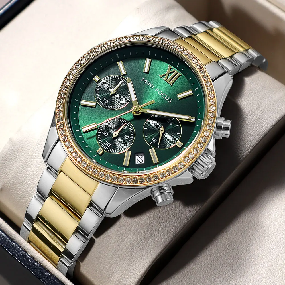 MINI FOCUS 0617L Steel Belt Quartz Women's Watch Waterproof Calendar Luminous Chronograph Watches for Women Relogios Masculino