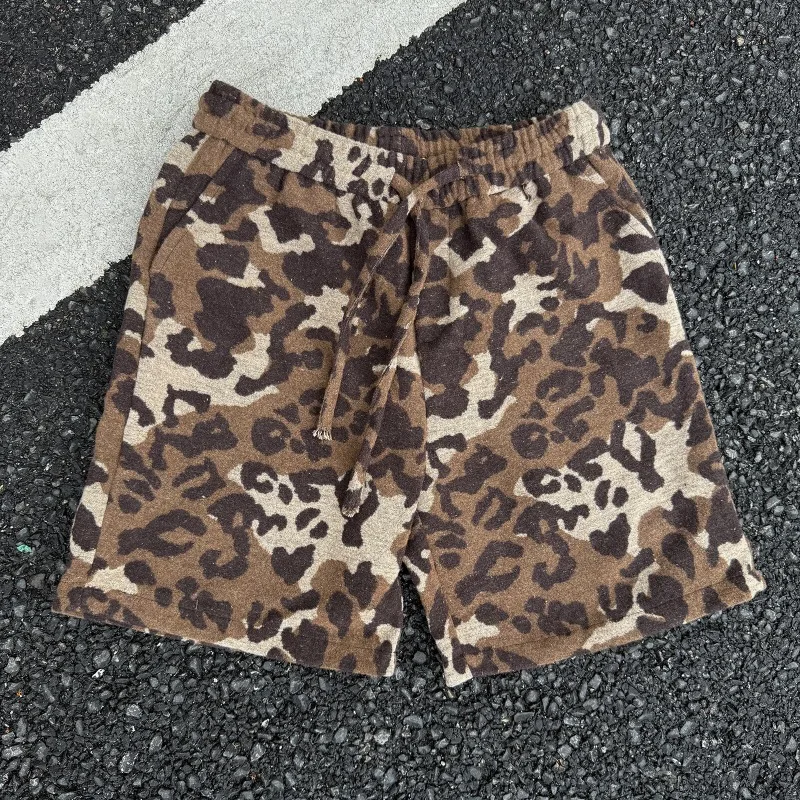 

2025 Ретро леопардовые шорты-бермуды для мужчин, модные мужские шорты большого размера, трикотажные шорты с эластичной резинкой на талии, повседневные плавки