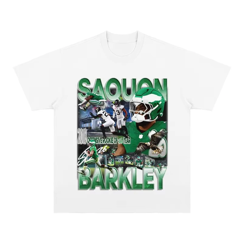 NFL Football Saquon Barkley American صغير العنق قصيرة الأكمام تي شيرت جودة عالية العلامة التجارية الفاخرة بيع النمط الشعبي