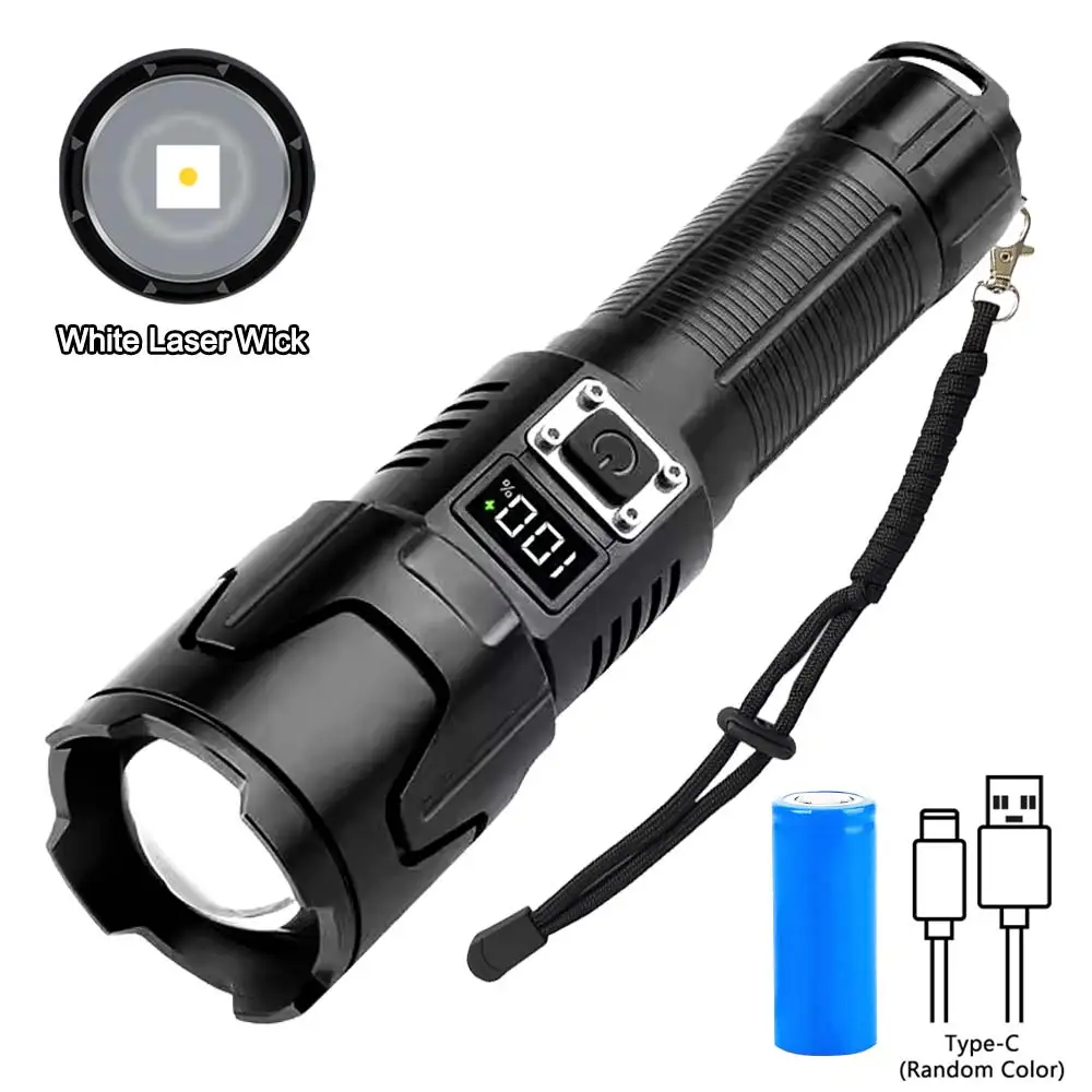 High Power LED White Laser Powerful Flashlight USB Rechargeable Flash Light 26650 Flashlights Tactical Lantern Long Shot Torch