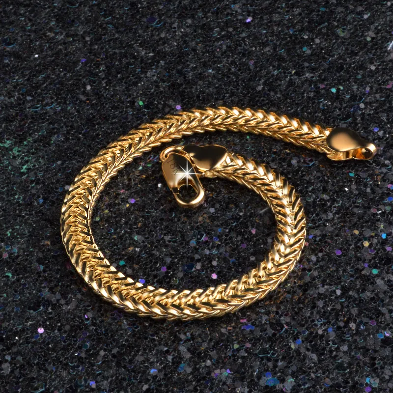 Classic Shiny 18k Gold Snake Chain Bracelet Male Female Jewelry For Daily Party Travel Best popular Fast Shipping
