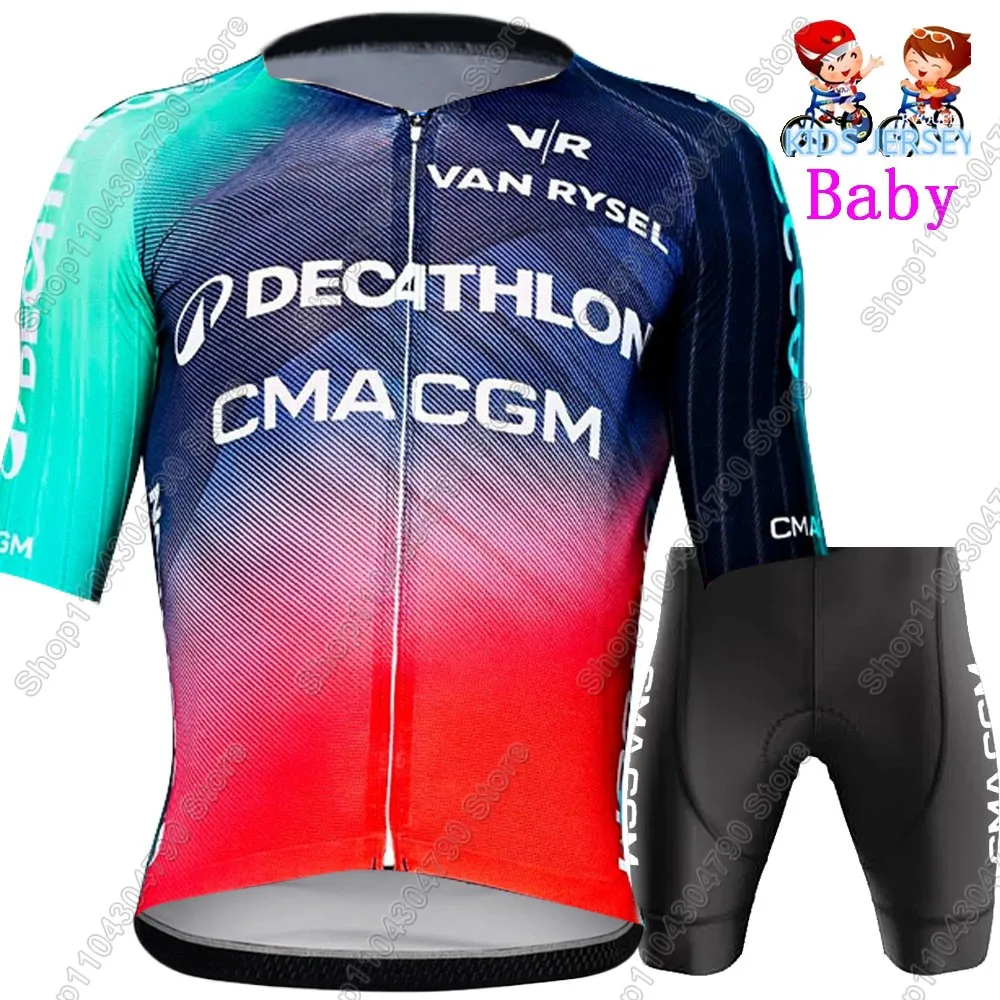 

2026 Kids CMA-CGM Team Cycling Jersey Set Boys Girls Cycling Clothing Children Suit MTB Ropa Maillot