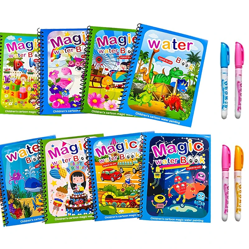 Reusable Water Magic Coloring Book - Волшебная водная книжка-раскраска с ручкой, многоразовая