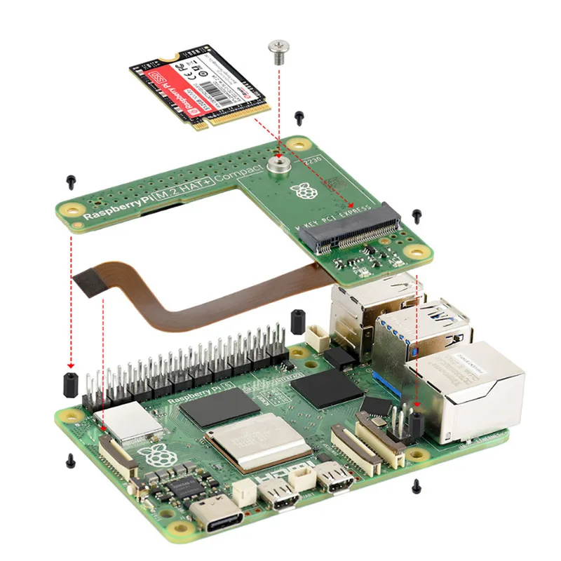 Official Raspberry Pi 5 M.2 HAT+ Compact, NVMe 2230 SSD HAT, Case Compatible