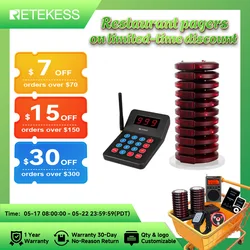 RETEKESS T119 Wireless Restaurant Paging System Coaster Vibrater Buzzer Receiver 2-Way Charge for Cafe Food Trucks