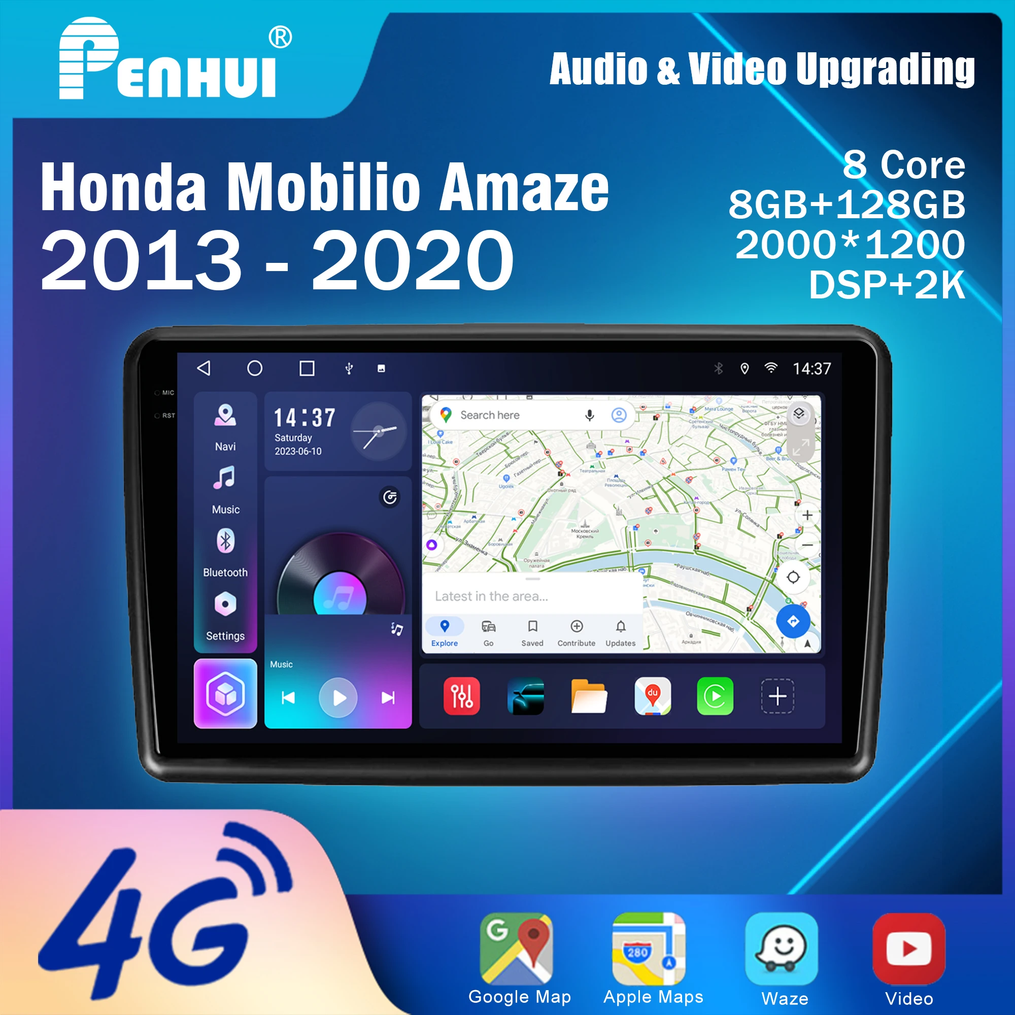 Penhui for Honda Mobilio Amaze 2013-2020 Android Car DVD Multimedia Player Screen Audio Video 2 Din DSP Bluetooth CarPlay Radio
