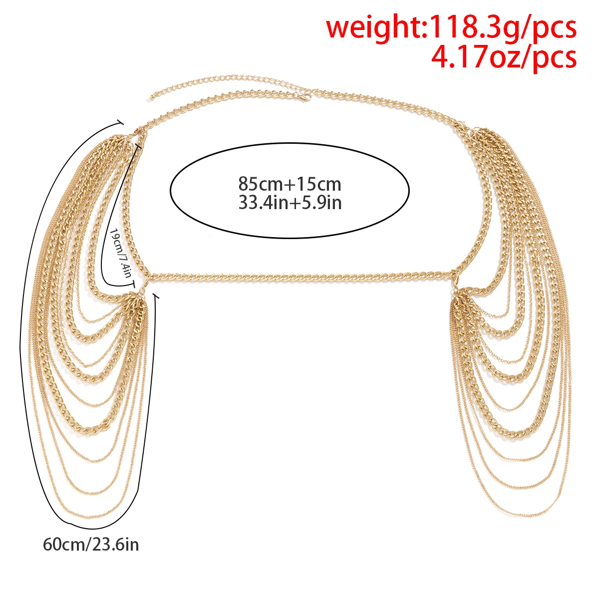 IngeSight.Z Multilayer Gold Color Metal Chains Shoulder Chain for Women Punk Long Tassel Neck Body Jewelry Party Gifts