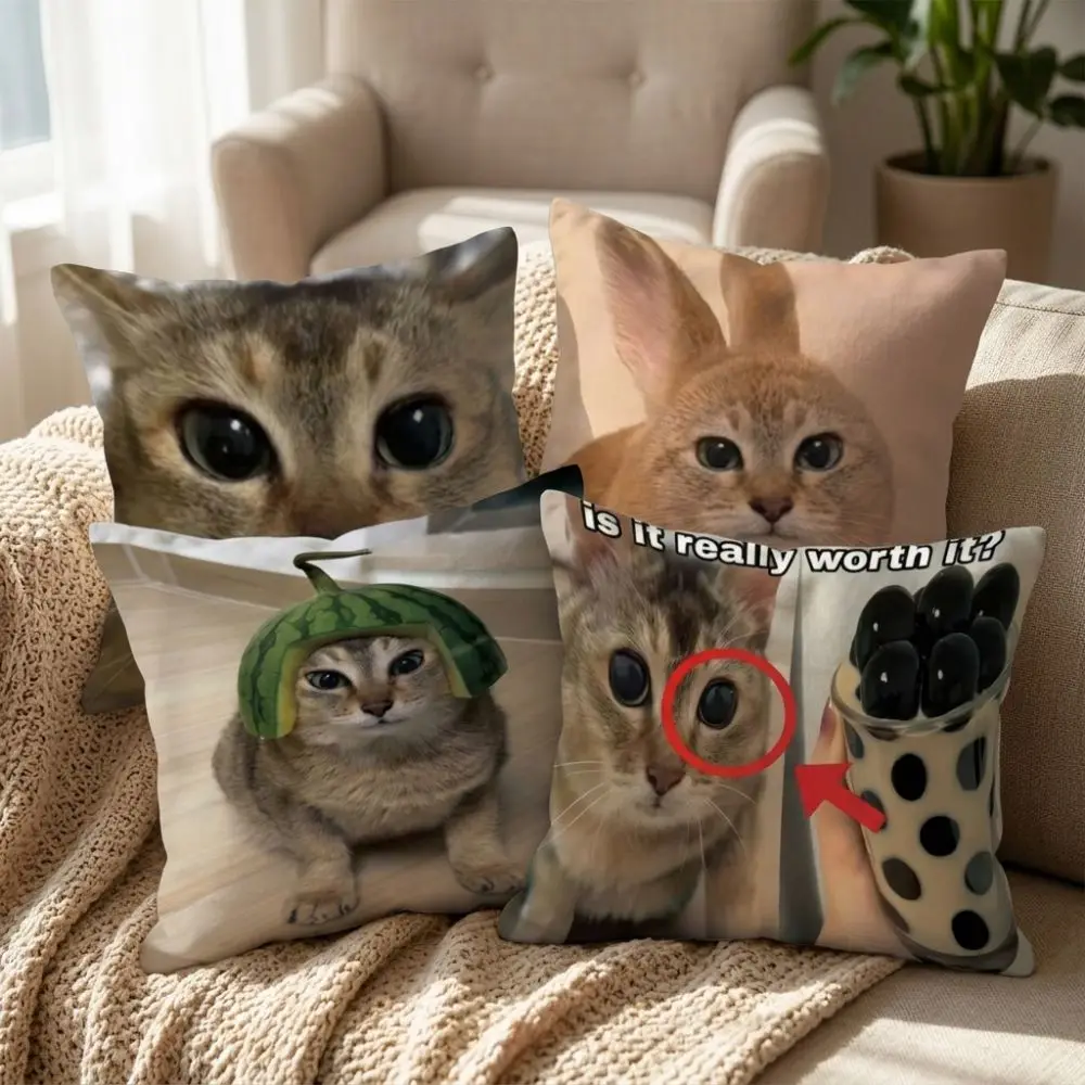 Meimei Cat Throw Pillow Plush Cute Print Comical Quirky Funny Humorous Animal Sofa Cushion Wrinkle Resistant Decor for Sofa Beds