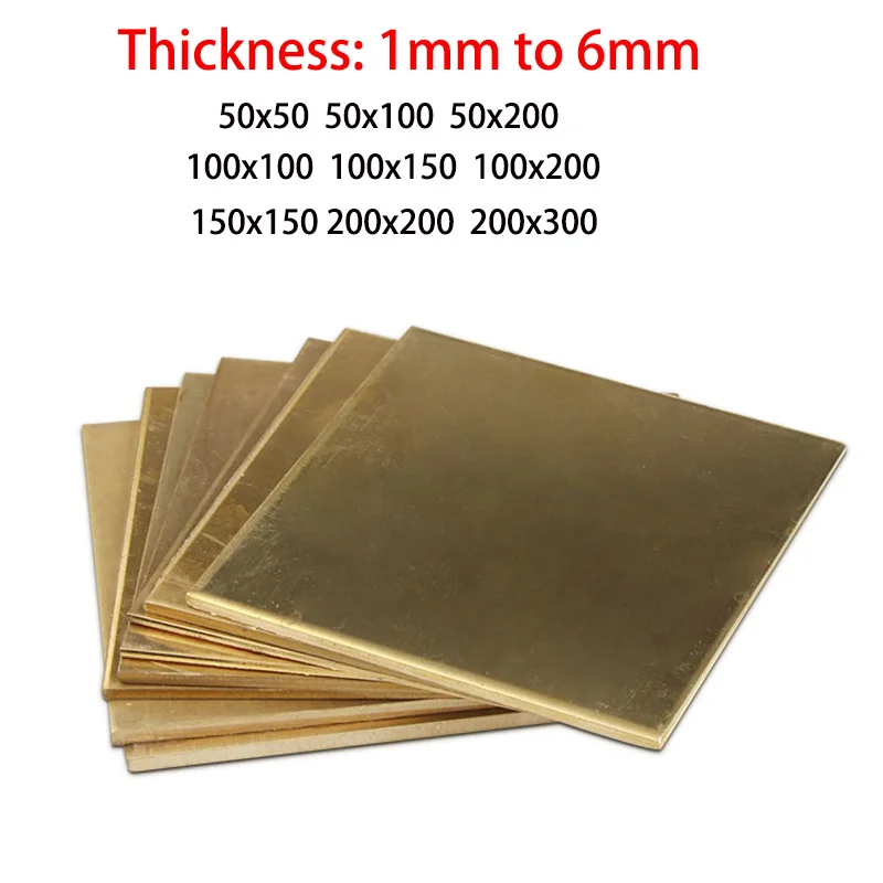 Thickness 1mm to 6mm Brass Sheet Plate H62 Machining Mill Metal Laser Cutting CNC Frame Model Mould DIY 50X100 100X200 150X150