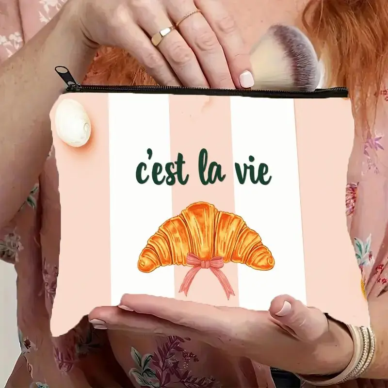 1 Chic Paris-Style Burrito Makeup Bag - Multifunctional Zipper Pouch for Women, Perfect Travel Zipper Storage Bag, Fun Birthday Gift