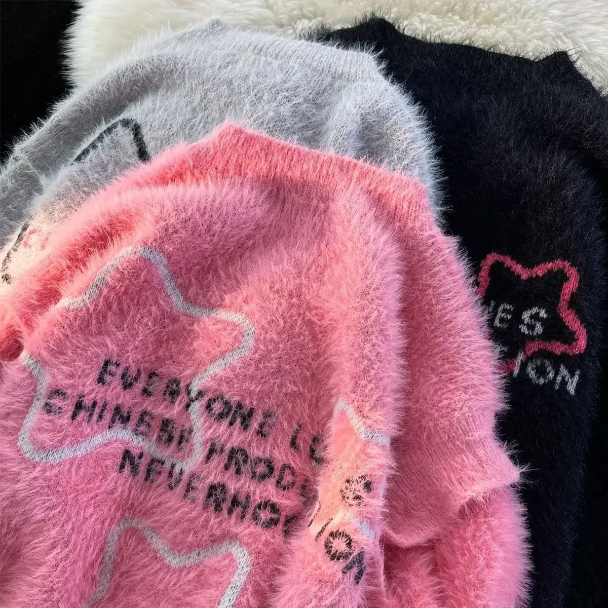 Winter Korean Style Harajuku Vintage Thick Warm V-neck Sweater Women's Japanese Leisure Women Streetwear Pullover Y2k Clothes