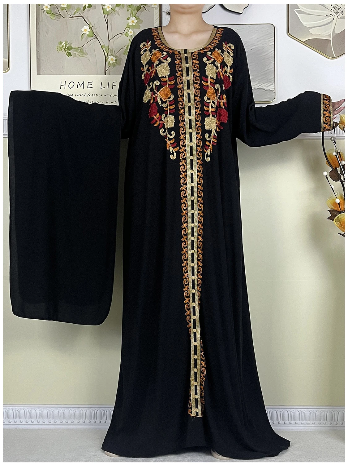 New Muslim Women Abaya High Quality Long Sleeved Dress Dubai Fashion Embroider Cotton Robe Lady Loose Maxi Islam African Clothes