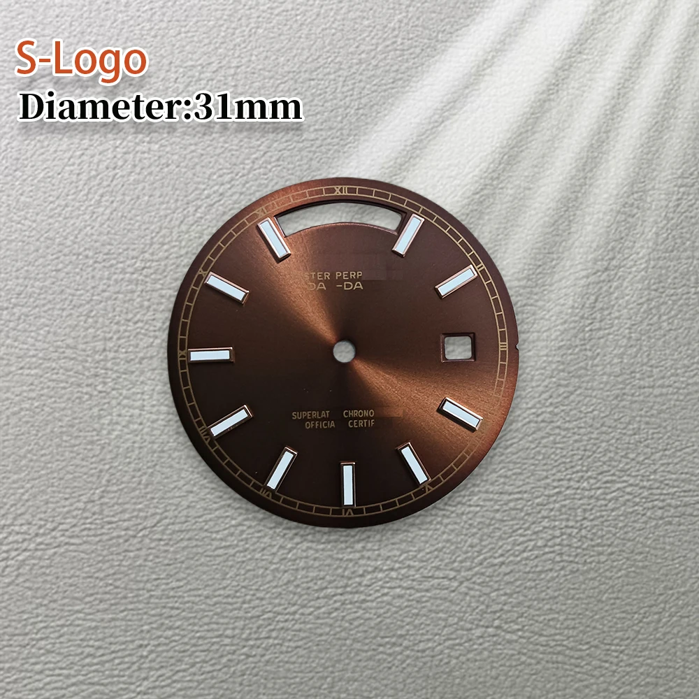 31mm logotipo s mostrador preto marrom adequado para 8285 movimento verde luminoso de alta qualidade acessórios de modificação de relógio ferramentas de reparo