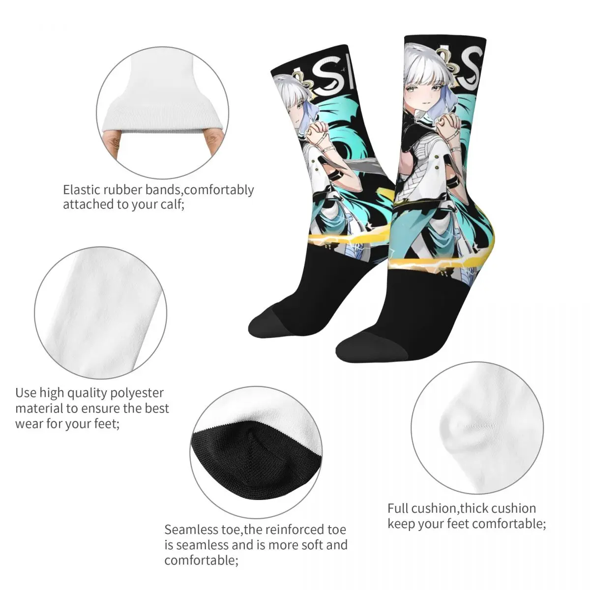 Casual Wuthering Waves Jinhsi Basketball Socks Anime Game Polyester Long Socks for Women Men