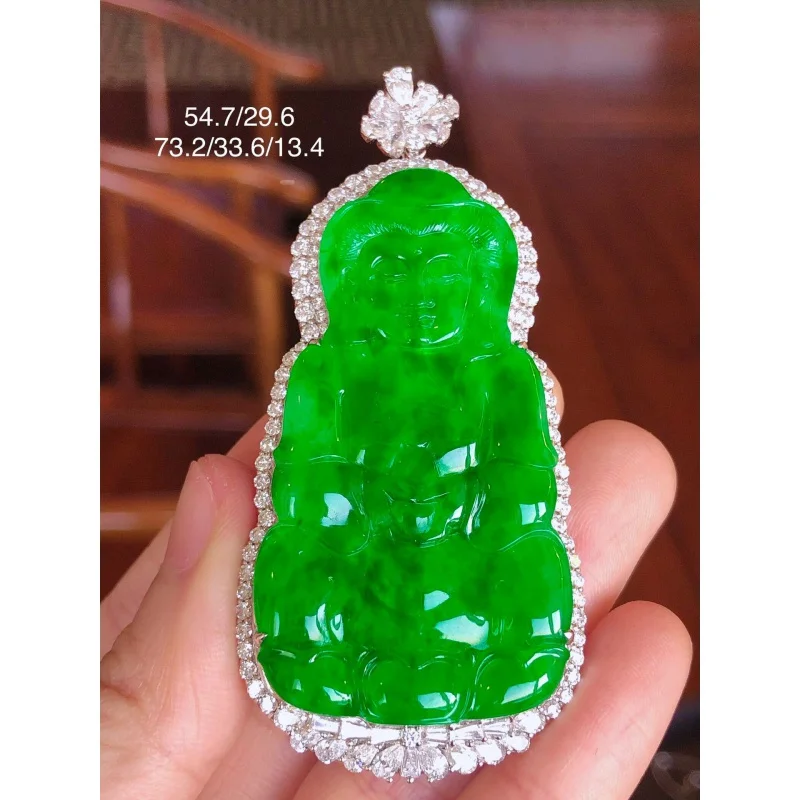 Natural Myanmar Mine Timber Jade Goddess of Mercy Pendant