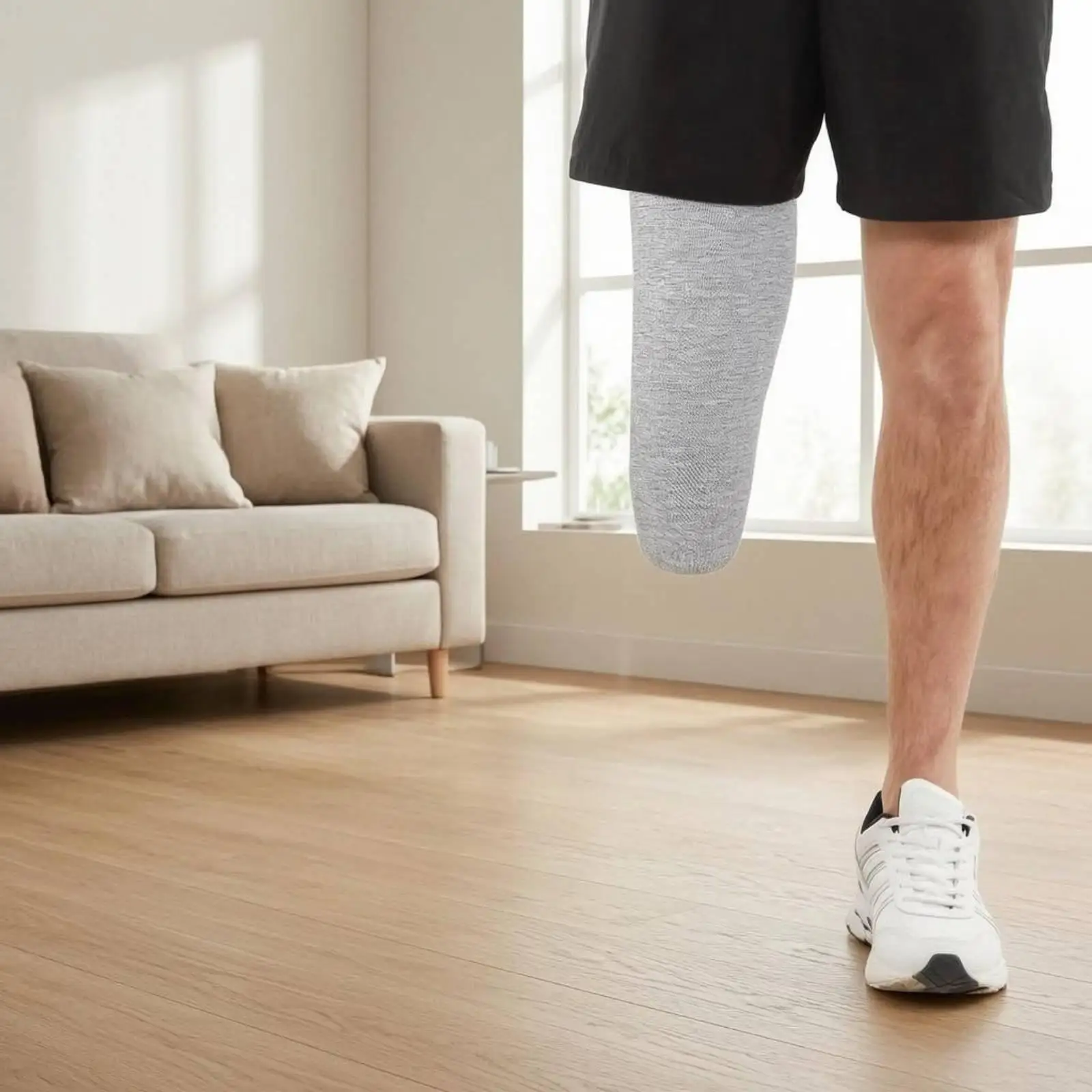 Leg Compression Sleeve for Prosthetic User Soft Cotton Blend Fabric Long Tube Cover Stretchable Rounded End Lightweight Fit