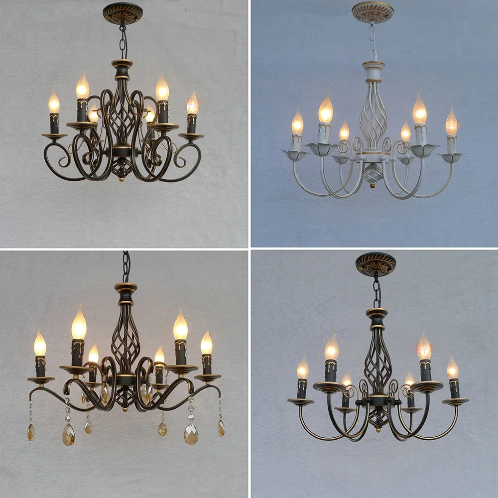 

American Retro Style Iron Chandelier Lighting Led E14 Bulb 110V-220V Led Chandelier Luminarias Dining Room Chandeliers