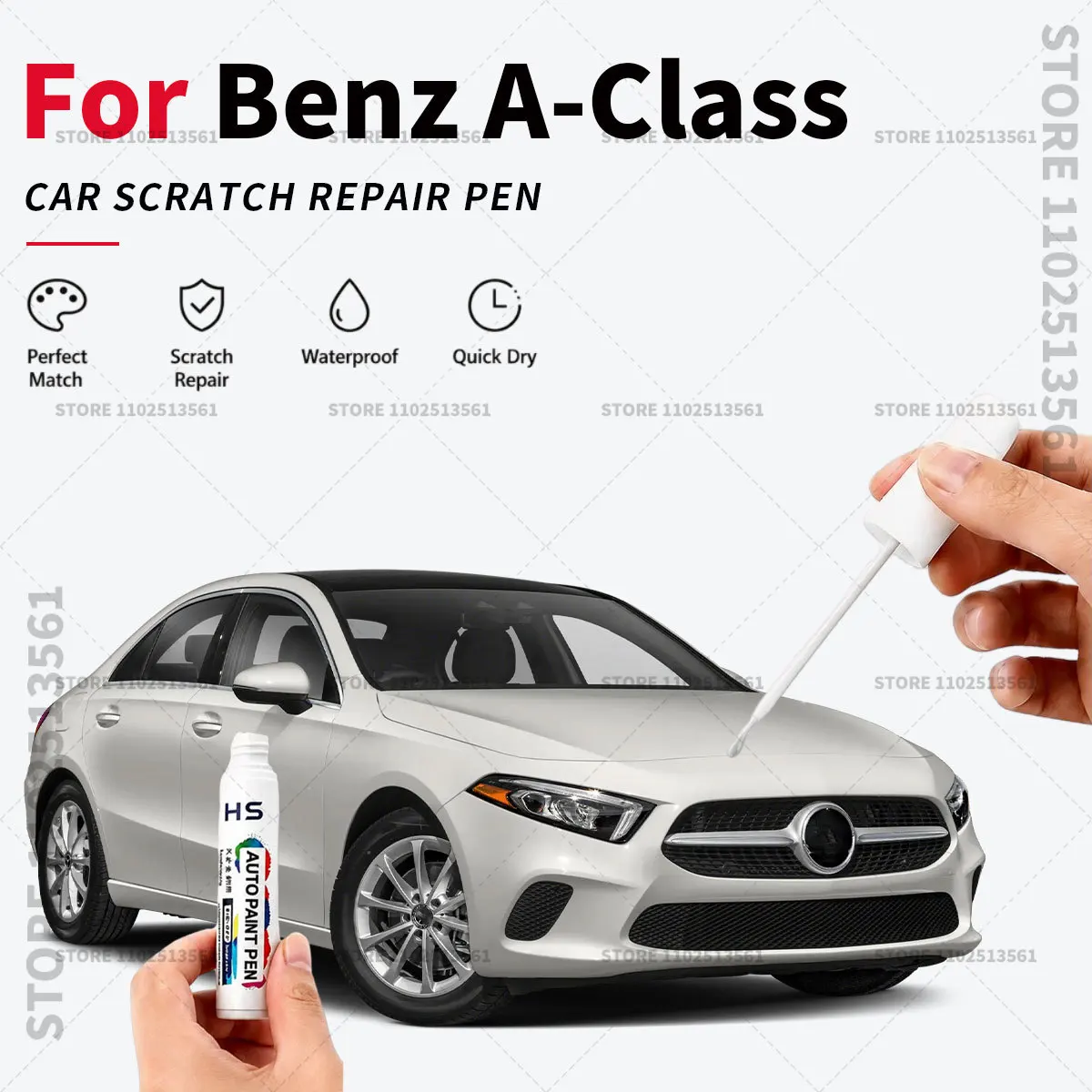 For Mercedes Benz A-Class White Touch Up Paint Pen for Car Scratch Repair Quick Dry Auto Paint Brush for Minor Paint Damage