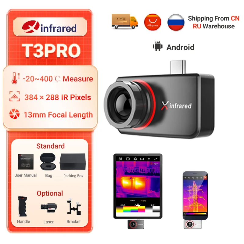 Inray Thermal Imaging Camera T3PRO T3S Smart Phones Android Type C Professional Grade Night Vision Imager portatile a infrarossi