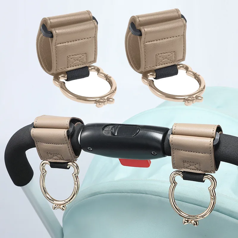 Picture 4: New 1/2 PCs PU Leather Baby Stroller Hooks Heavy-loaded Leather Pram Hanging Clips Pushchair Hanging Bag Hook with Carabiner
