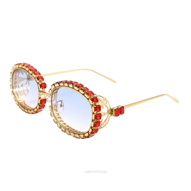 X5XA Punk Metal Oval Sunglasses with Rhinestones Design AntiGlare Lenses UV400 Blocking For Outdoor Activity Fashion Accessory