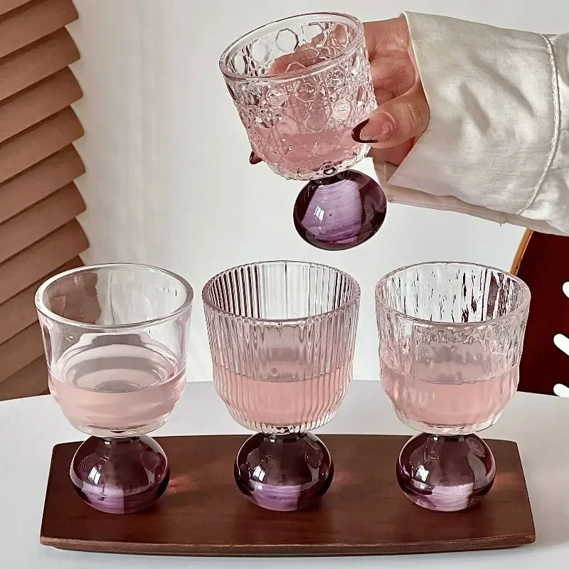 Vintage Ins Style Slightly Drunk Fruit Red Wine Cup Lovely Ball Based Glass Creativity Medieval Whisky Cup Baijiu Cup Juice Cup