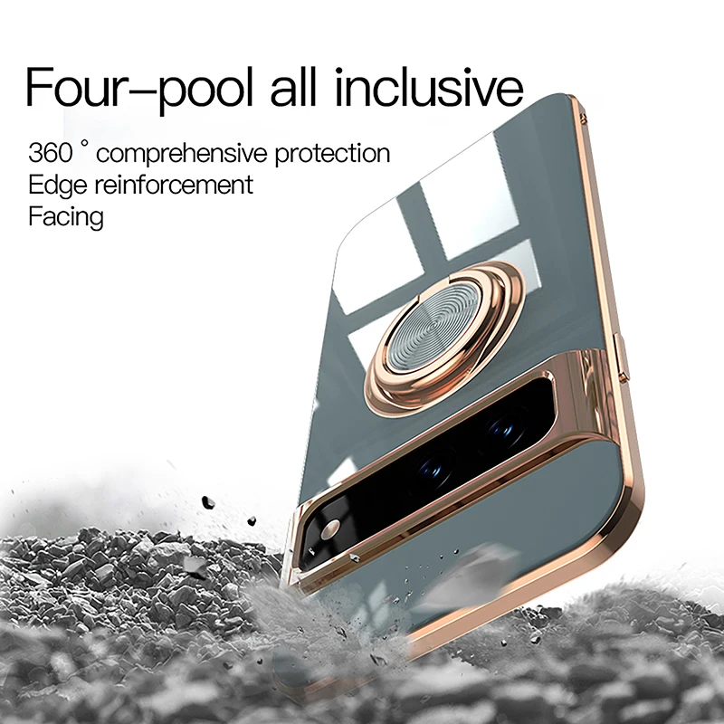 360°Rotating Bracket Shockproof Phone Case For Google Pixel 8 7 Pro 8A 7A Electroplated Silicone Car Ring Holder Protective Cas