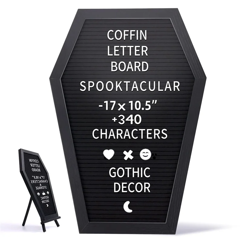 ABTS-1Set Black Felt Letter Board Gothic Message Board With 340 White Changeable Characters
