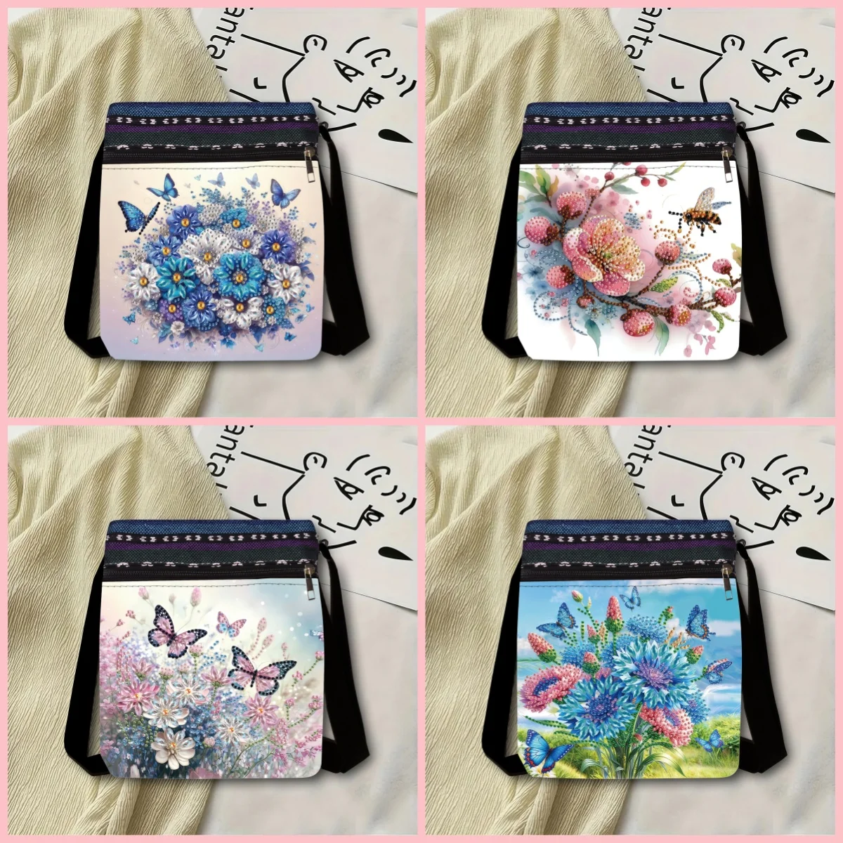 1 Piece Diamond Painting kit, Messenger bag, Butterfly flower Pattern, canvas Material, light Shopping, Holiday gifts
