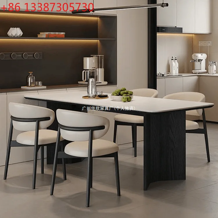 โต๊ะรับประทานอาหารแผ่นหินไม้เนื้อแข็ง โต๊ะรับประทานอาหารดีไซน์เรียบง่ายหรูหราสไตล์อิตาลี