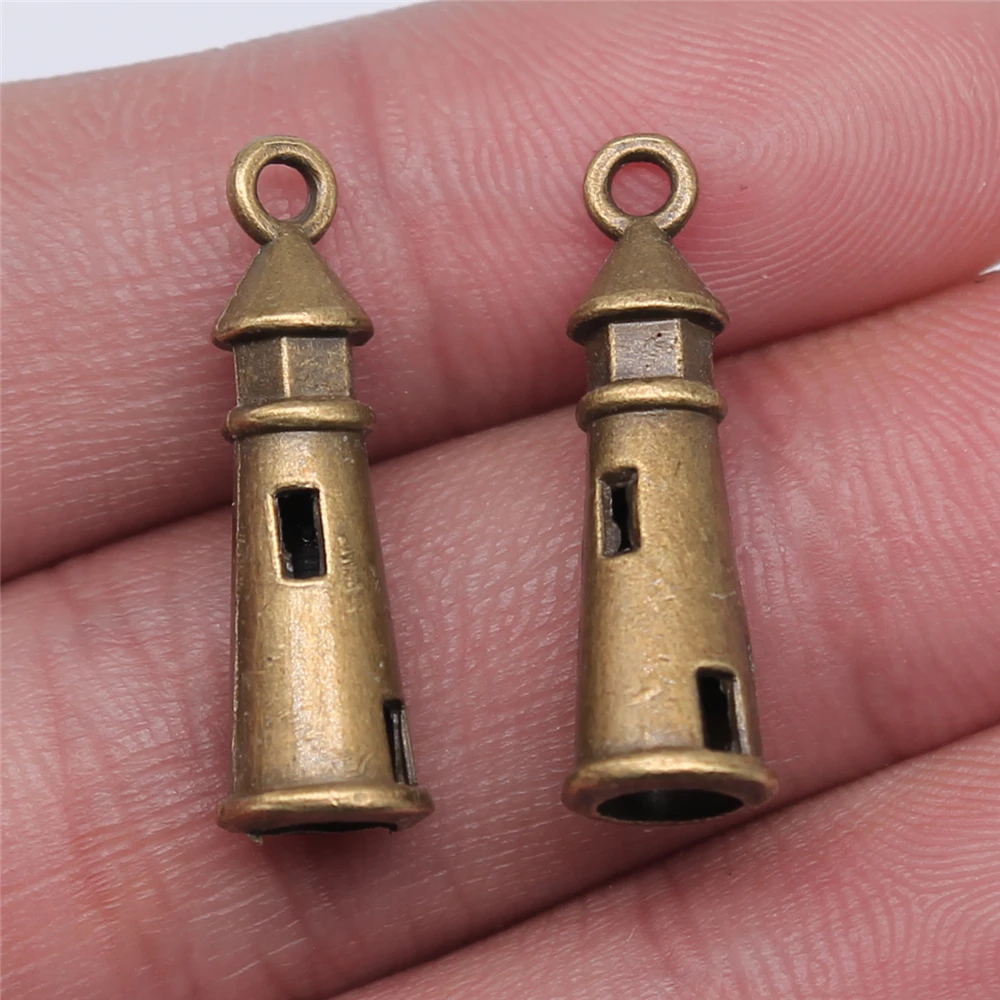 WYSIWYG 10pcs 25x8mm Charms Hollow 3D Lighthouse Antique Making Pendant Fit DIY Handmade For Jewelry Making