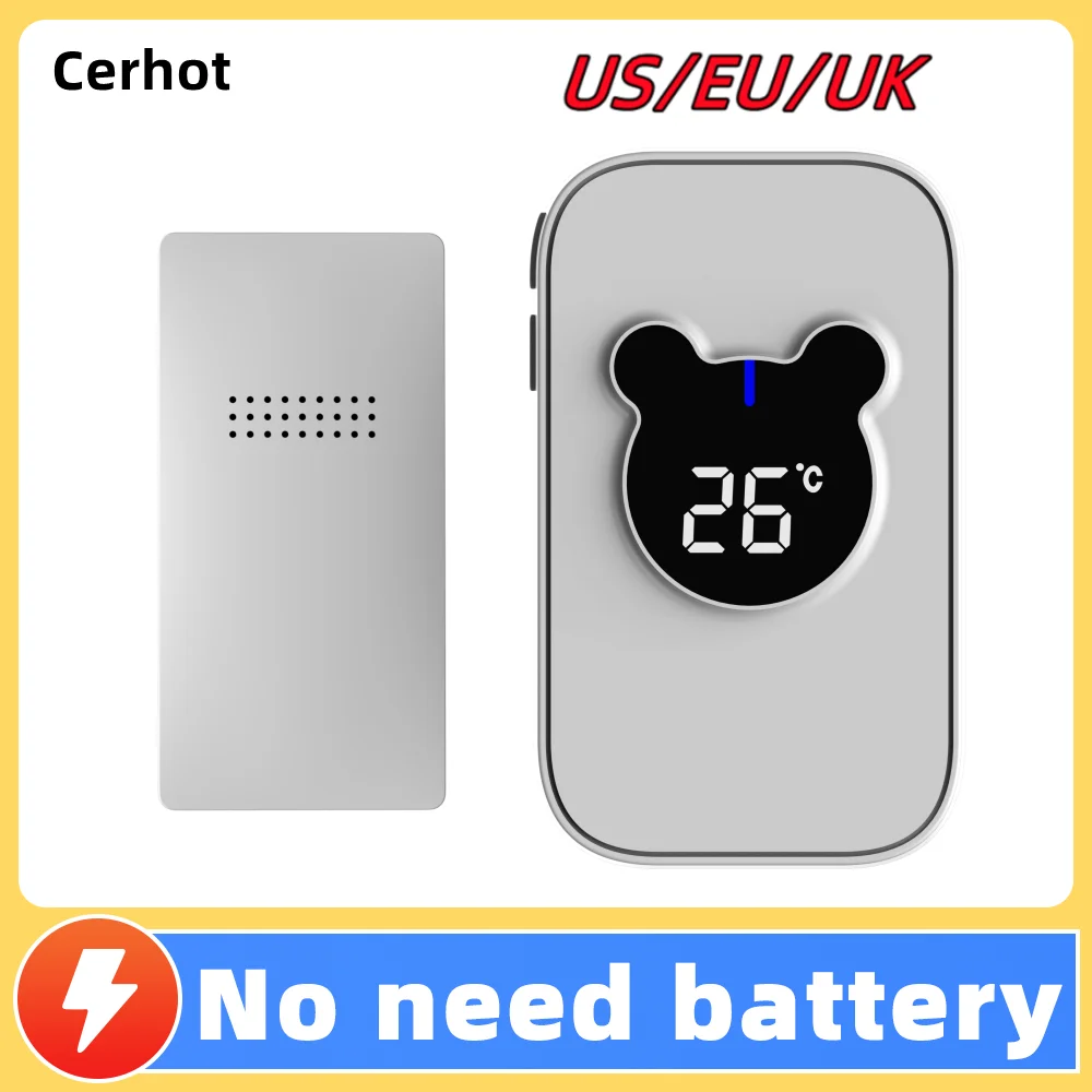 Cerhot Self Powered Outdoor Wireless Doorbell With Temperature Display 150m Waterproof Door Bell Sets 38 Songs Ring Home Welcome