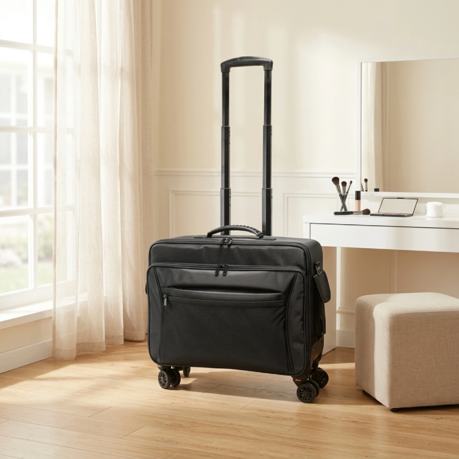 Rolling Makeup Case Hard-Sided Makeup Case with Wheels Cosmetic Trolley with Wheels Retractable Sturdy for Beauticians view 5