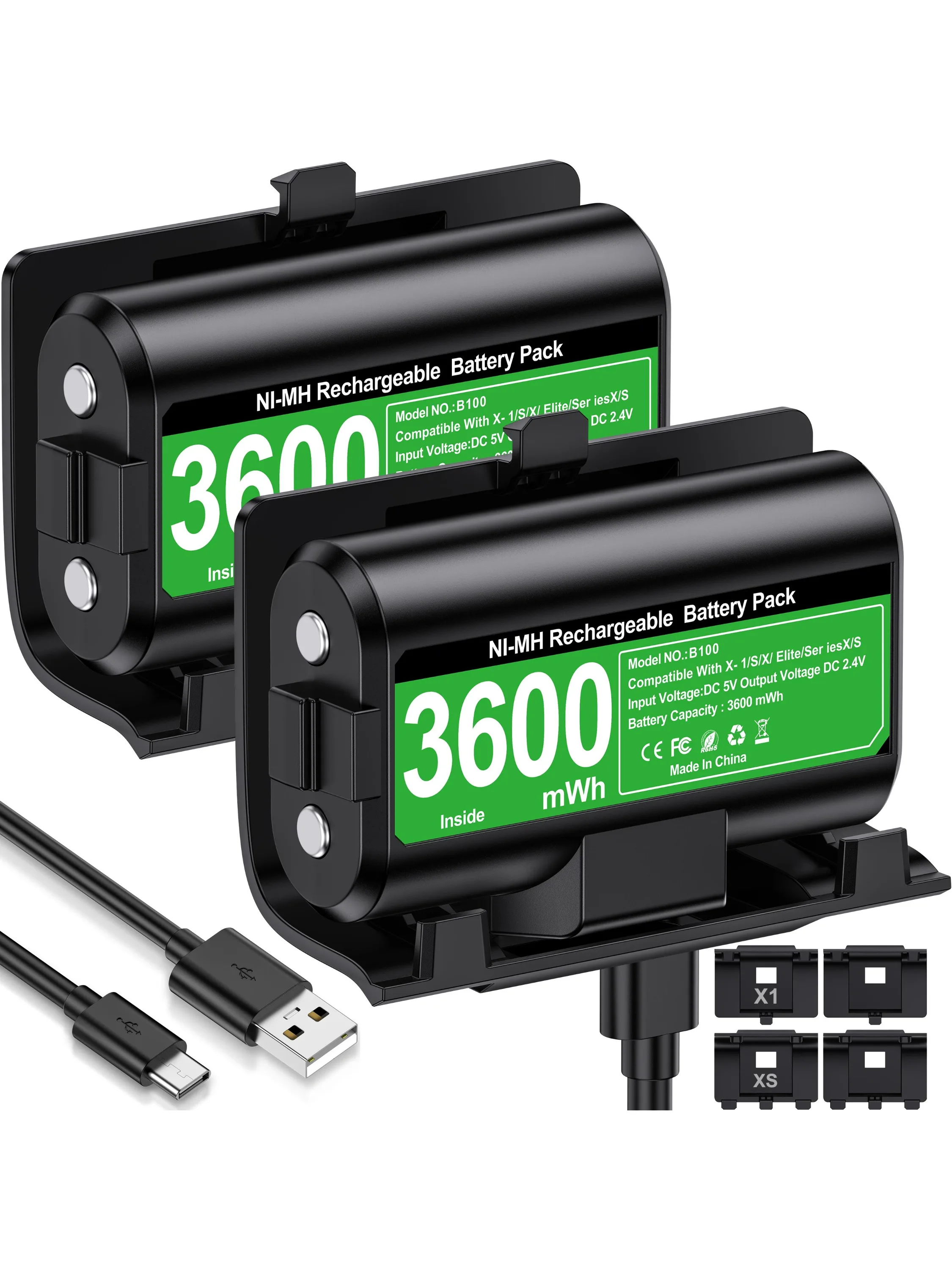 

DinoFire B100 2 x3600mWh Rechargeable Battery For Xbox Series X/S/Xbox One S/X Controller Battery with Charging Cable