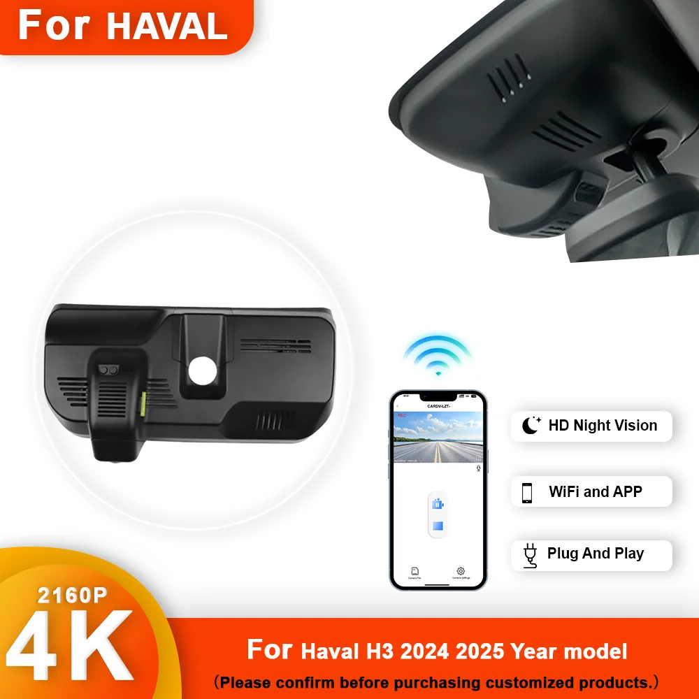 

4K HD 2160P Plug and play DashCam For HAVAL H3 Kugou 2022 to 2025 Y Front and Rear WIFI Car DVR Dash Cam APP control