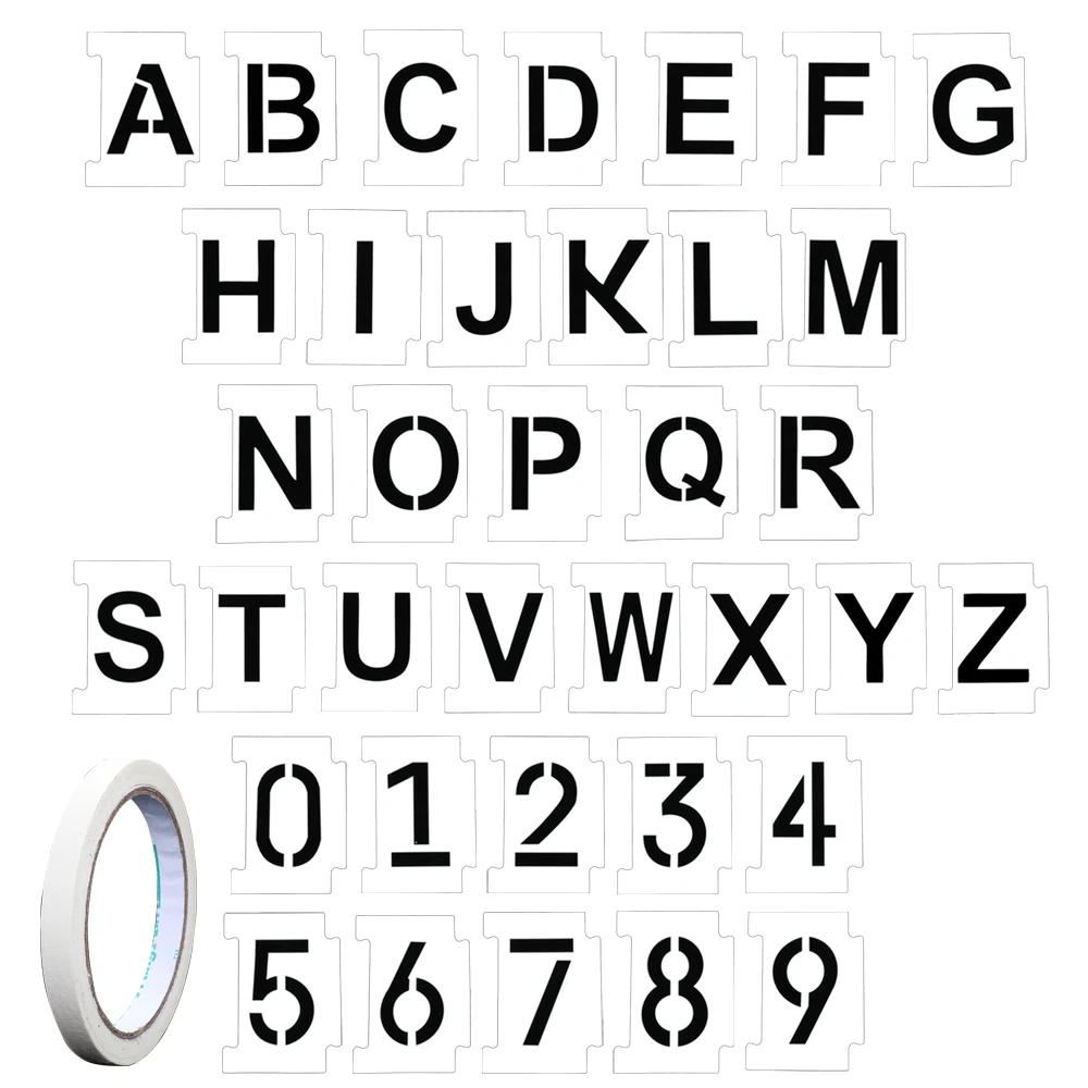 Graffiti Plastic With Tape 26 Letters Stencil Kit 0-9 Numbers Reusable