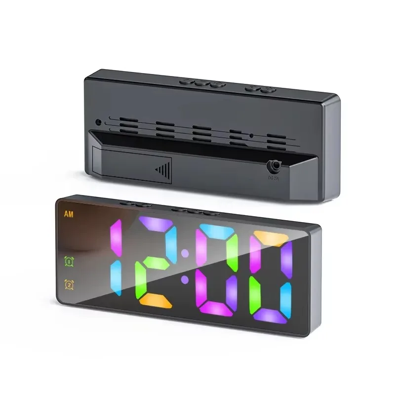 LED Electronic Mirror Alarm Clock Digital Clock Sound Control Temperature Clock Desktop Decoration