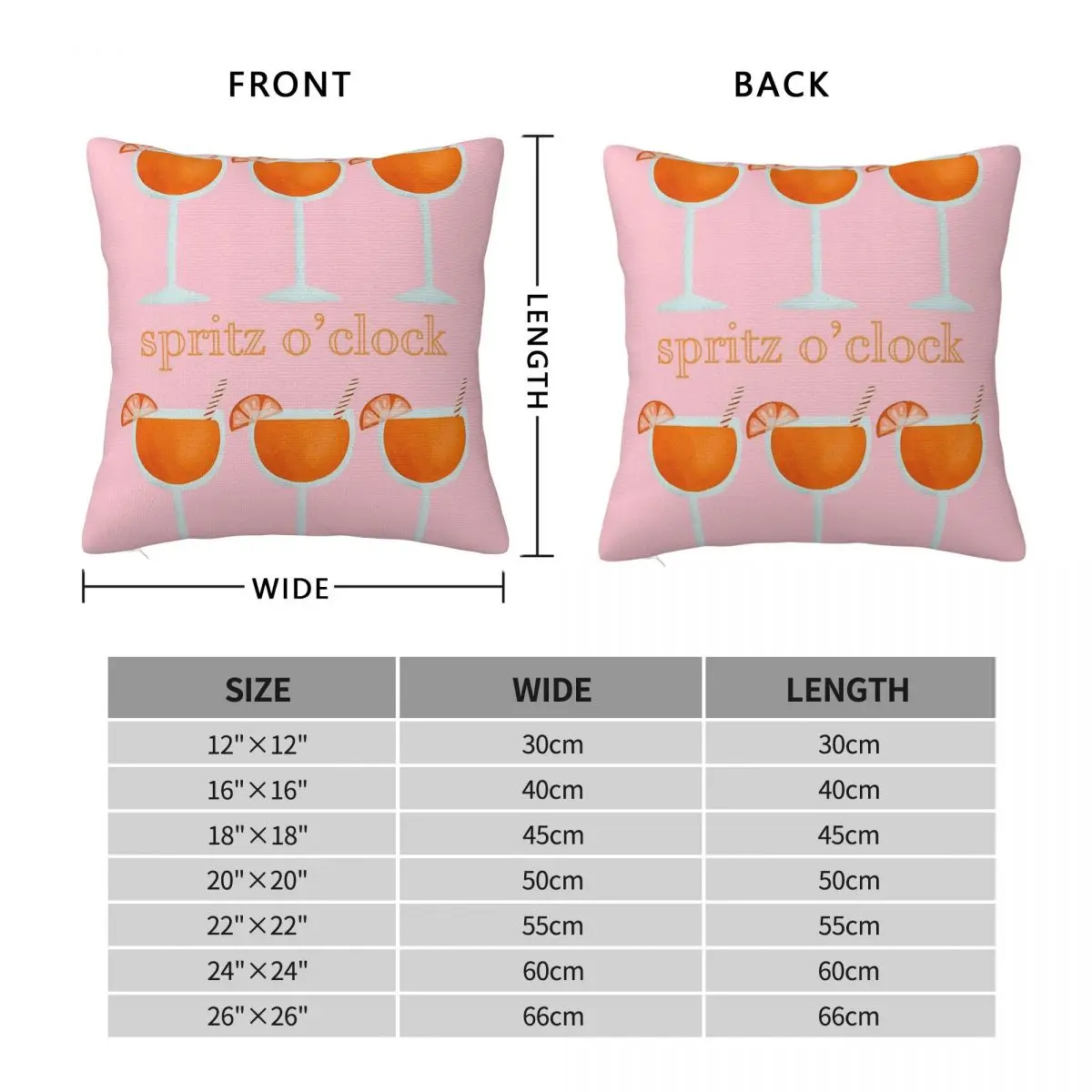 Spritz Cocktails O'Clock Square Pillowcase Polyester Linen Velvet Creative Zip Decor Home Cushion Cover Wholesale