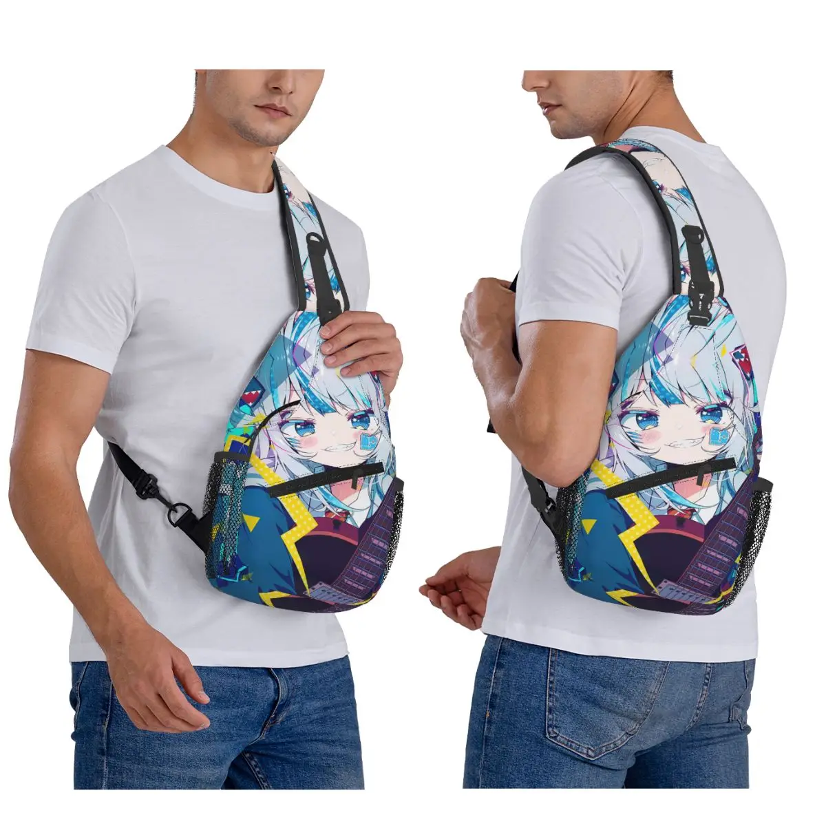 

Hololive Virtual Host Group Gawr Gura Shark Mouth Chest Bag Men Sling Crossbody Backpack Chest Bag Hiking Daypack Shoulder Bag