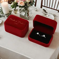 Özel pazen yüzük kutusu çift yuvası yüzük taşıyıcı kutusu düğün hediyelik takı kutusu kız arkadaşı için kişiselleştirilmiş nişan yüzüğü kutusu