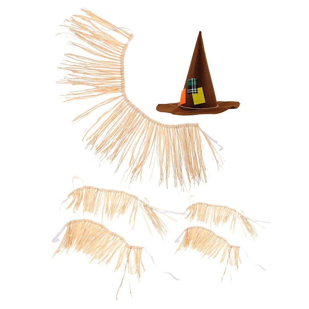 

1Set Raffia Hula Skirt Witch Hat Hawaiian Beach Party Luau Summer Dance Performance Costume Raffia Skirt Performance Costume