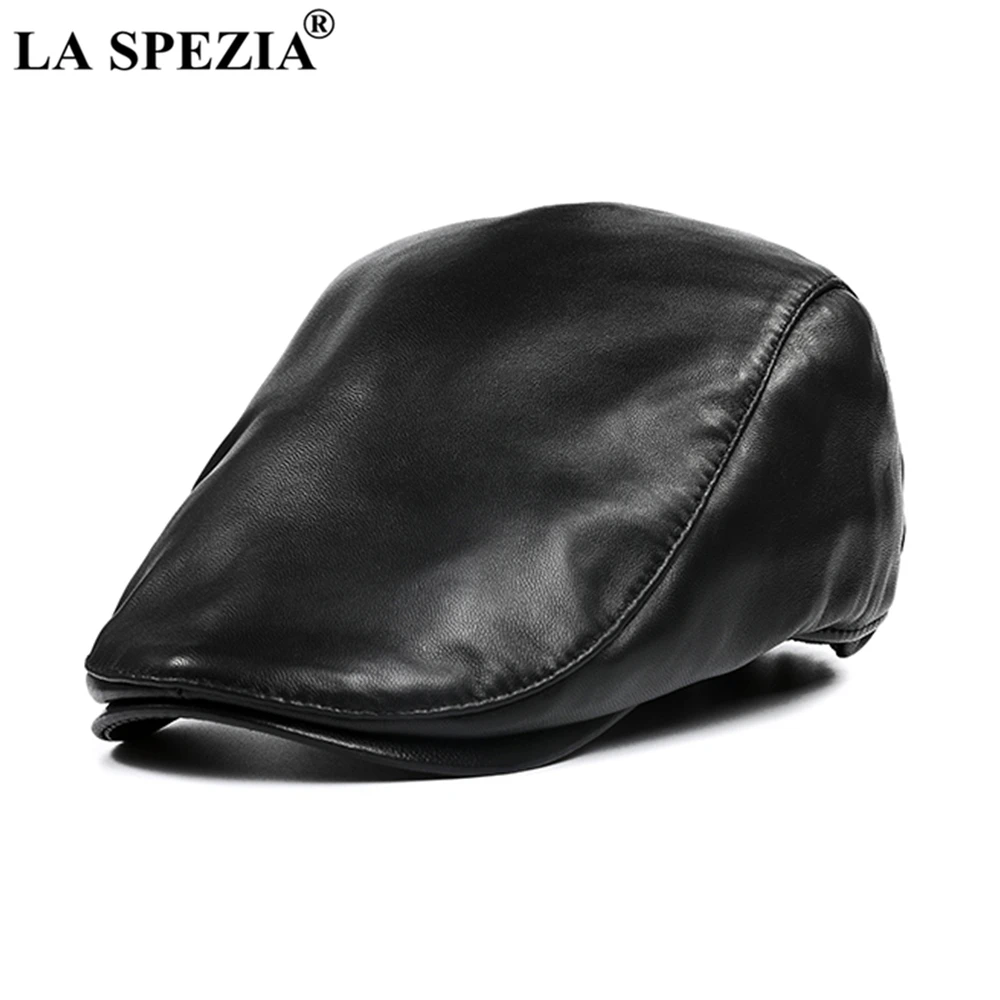 LA SPEZIA Royal Blue Beret Hat Men Women Flat Cap Real Sheepskin Leather Spring Autumn Male Female Solid Unisex Peaked Cap