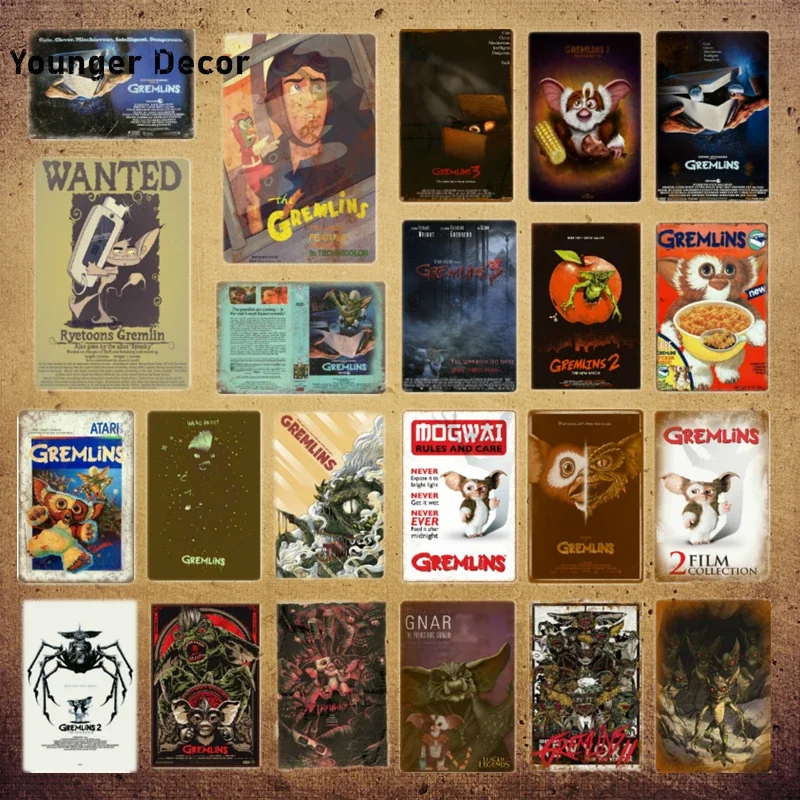 Gremlins Gizmo-cartel de Metal Retro Vintage, cartel de película clásica de dibujos animados, decoración de pared para el hogar, Pub, Bar, habitación, YI, perfecto para Dropshipp