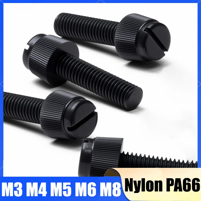 10~50Pcs Black Slotted Nylon Thumb Screw M3 M4 M5 M6 M8 PA66 Nylon Plastic Hand Twist Screw Computer Hand Tighten Screws